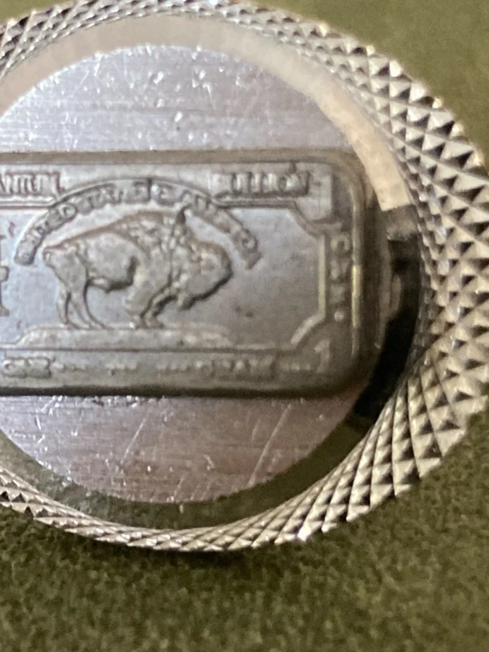 1 Gram Titanium Buffalo Bullion Bar Cufflinks Vintage Silver Tone USA